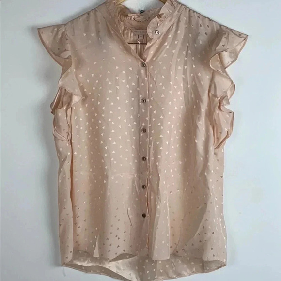 Rebecca Taylor Silk Jacquard Heart Ruffle Blouse - Picture 2 of 5